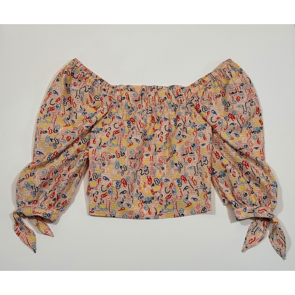 Nordstrom Cristina Martinez Off The Shoulder Doodle‎ Top Pink Size S NWT